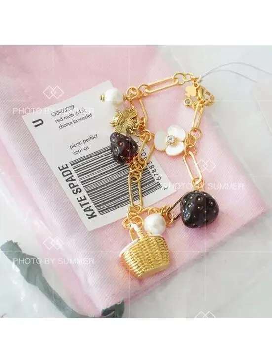 Kate Spade Picnic Perfect Charm Bracelet Strawberry Basket Bee Flower NWT - Picture 3 of 10